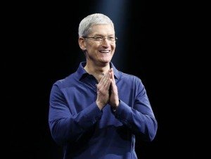 Apple's Tim Cook delivers the keynote address at the Worldwide Developers Conference, Monday morning June 8, 2015, at the Moscone West convention centerin San Francisco, Calif. (Karl Mondon/Bay Area News Group)